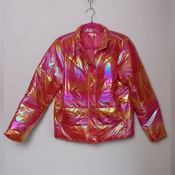 💥12/3 HOST PICK!💥 NWT Jodifl Holographic Pink and Yellow Puffer Jacket S - Picture 1 of 10